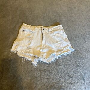 Women's Distressed White Denim Shorts